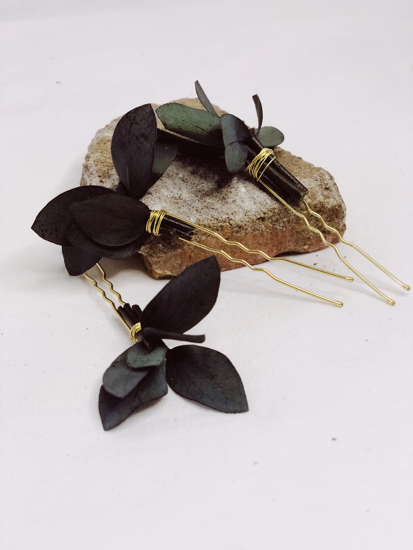 Haarnadeln aus echten getrockenten Blumen - Eukalyptus 3er Set