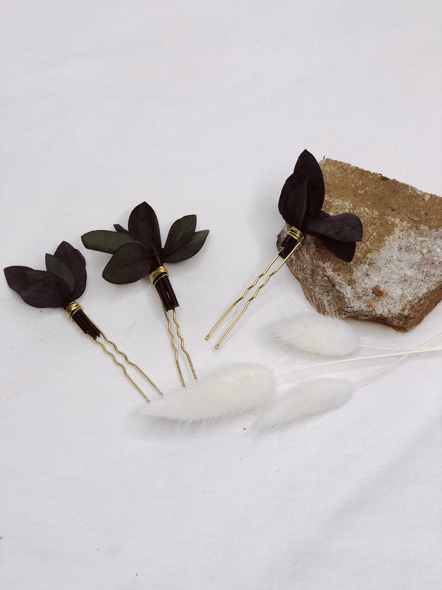 Haarnadeln aus echten getrockenten Blumen - Eukalyptus 3er Set