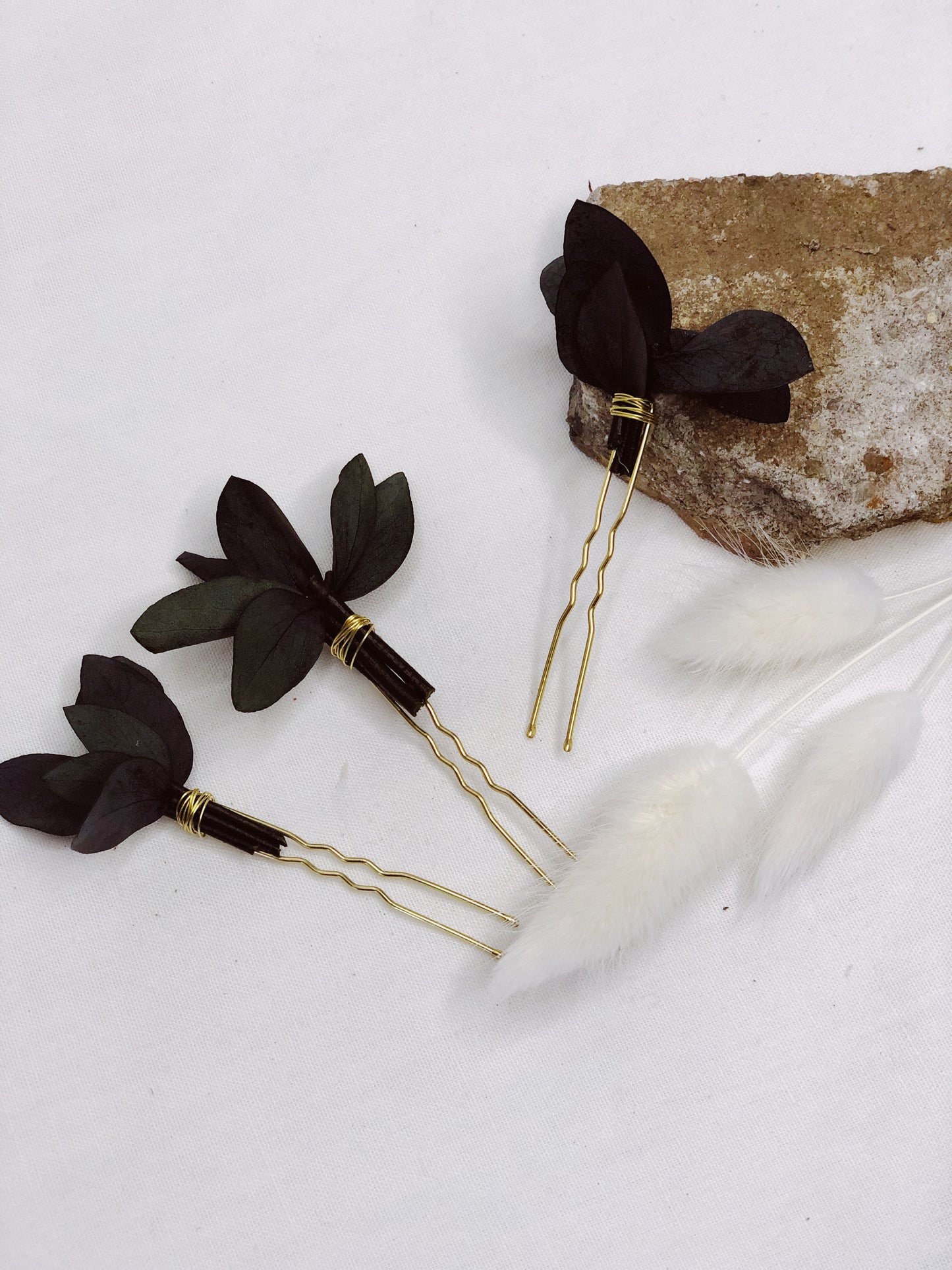 Haarnadeln aus echten getrockenten Blumen - Eukalyptus 3er Set